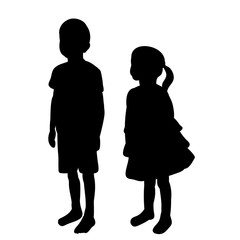 vector, isolated, silhouette of a little girl and boy