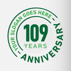 109 years anniversary logo template. One hundred and nine years celebrating logotype. Vector and illustration.