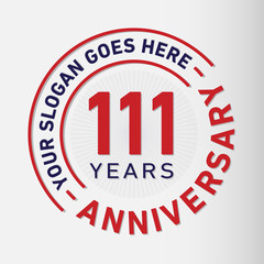 111 years anniversary logo template. One hundred and eleven years celebrating logotype. Vector and illustration.