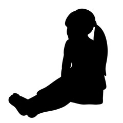 vector, isolated, silhouette of children on a white background, little girl sitting