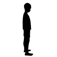 silhouette of a child on a white background, the boy stands sideways