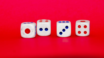 Dices with red background. Selected focus.