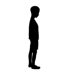 silhouette of a child on a white background, the boy stands sideways