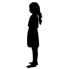 isolated, silhouette children on a white background, a little girl stands