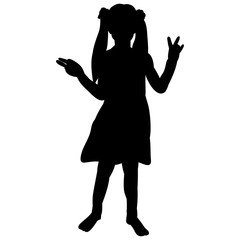 vector, isolated, silhouette children on a white background, little girl dancing