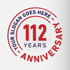 112 years anniversary logo template. One hundred and twelve years celebrating logotype. Vector and illustration.
