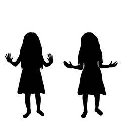 isolated, silhouette children on a white background, girl dancing