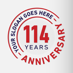 114 years anniversary logo template. One hundred and fourteen years celebrating logotype. Vector and illustration.