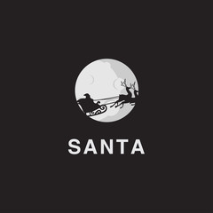 logo of Santa Claus is flying with a deer under the moon