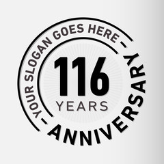 116 years anniversary logo template. One hundred and sixteen years celebrating logotype. Vector and illustration.