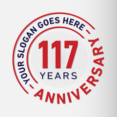 117 years anniversary logo template. One hundred and seventeen years celebrating logotype. Vector and illustration.