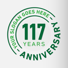 117 years anniversary logo template. One hundred and seventeen years celebrating logotype. Vector and illustration.