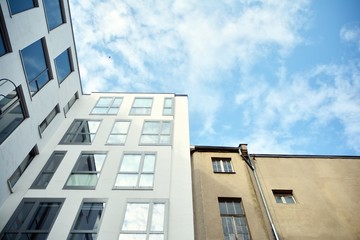 The windows of a modern building for offices. Business buildings architecture.