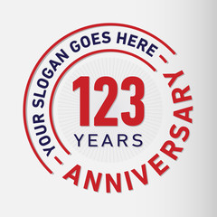 123 years anniversary logo template. One hundred and twenty-three years celebrating logotype. Vector and illustration.