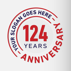 124 years anniversary logo template. One hundred and twenty-four years celebrating logotype. Vector and illustration.