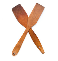 Kitchenware set of wooden spoon and fork on white background.  - Image