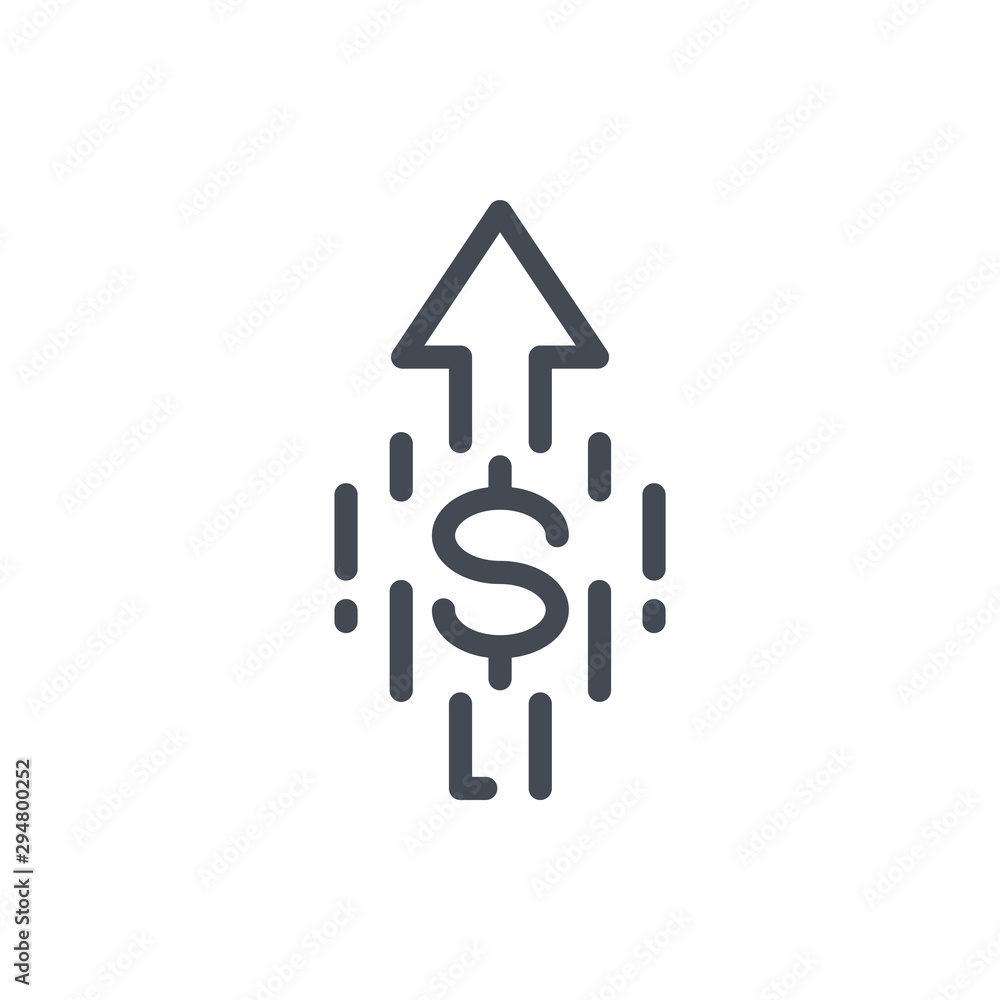 Poster dollar price increase line icon. up arrow with dollar vector outline sign.