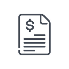 Invoice line icon. Payment and tax bill vector outline sign.