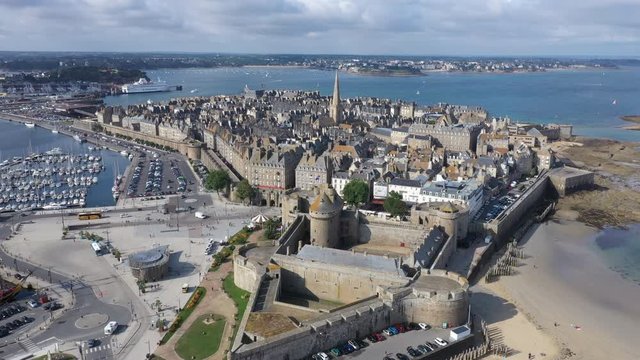 Aerial view of the beautiful city of Privateers - Saint Malo in Brittany, France