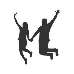 Vector silhouette of the young beautiful couple. Couple of woman and man jumping