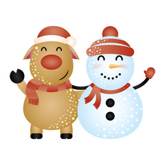 merry christmas cute snowman and reindeer