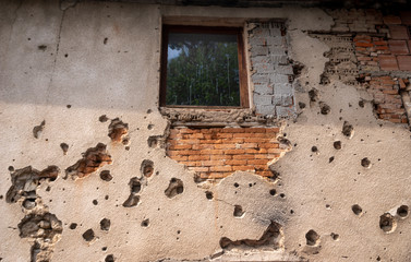 Mostar, Bosnia and Herzegovina-Destroyed buildings in the center of Mostar as a result of fighting during the civil war