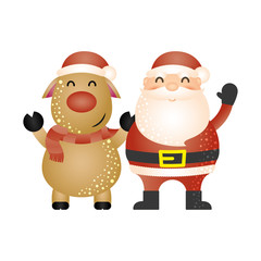 merry christmas cute reindeer and santa claus