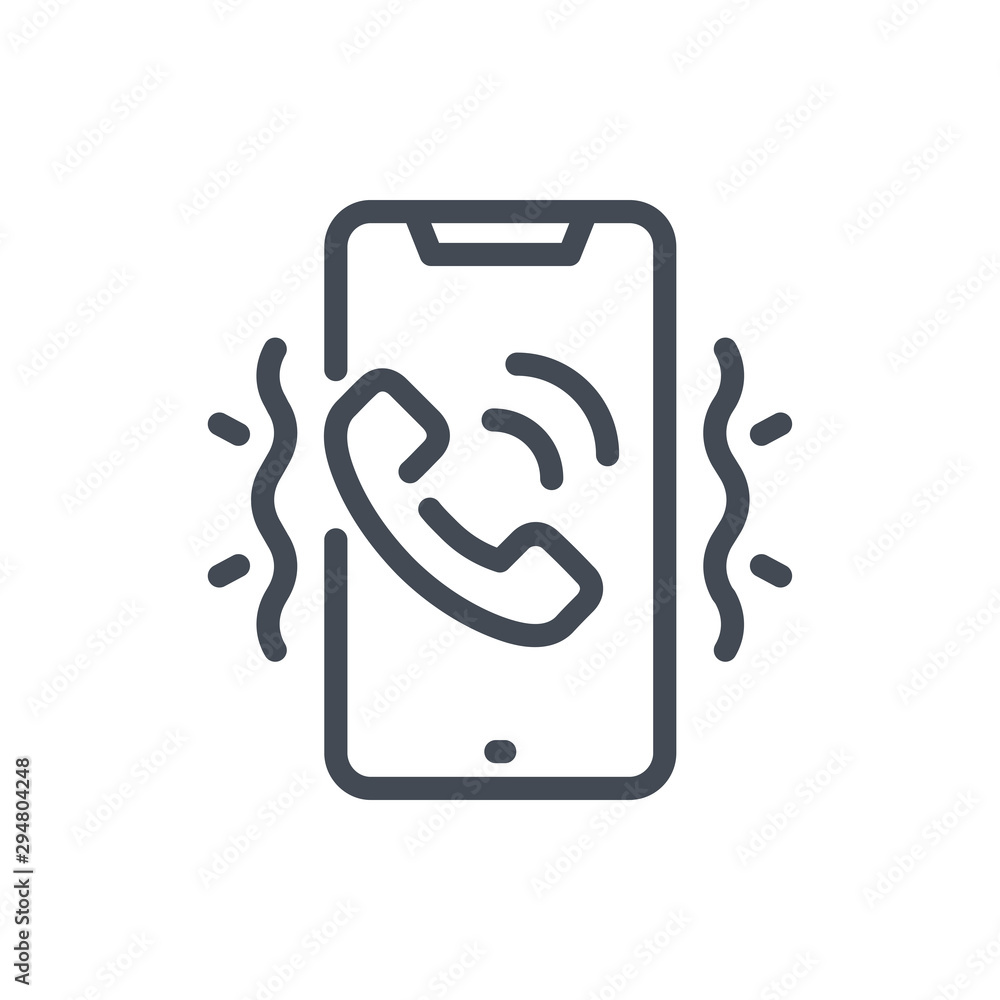 Poster smartphone with an incoming call line icon. mobile phone with phone tube on display and vibration ve