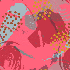 Asian colorful abstract vector seamless pattern. Paint splashes and brush strokes in warm colors , inspired by oriental fabrics and textiles create  modern expressive background