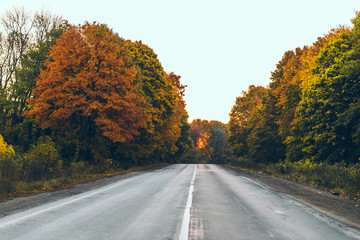 view of old speedway on sunset autumn time