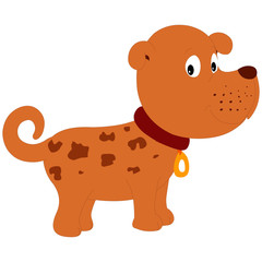 Cute Little Brown Dog with Red Collar - Cartoon Vector Image