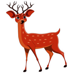 Happy Brown Deer with Spots and Antlers - Cartoon Vector Image