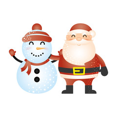 merry christmas cute snowman with santa claus