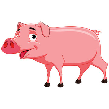 Pig with Curly Tail - Cartoon Vector Image
