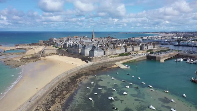 Aerial view of the beautiful city of Privateers - Saint Malo in Brittany, France