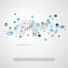 Internet of Things, Cloud Computing Design Concept with World Map - Digital Network Connections, Technology Background