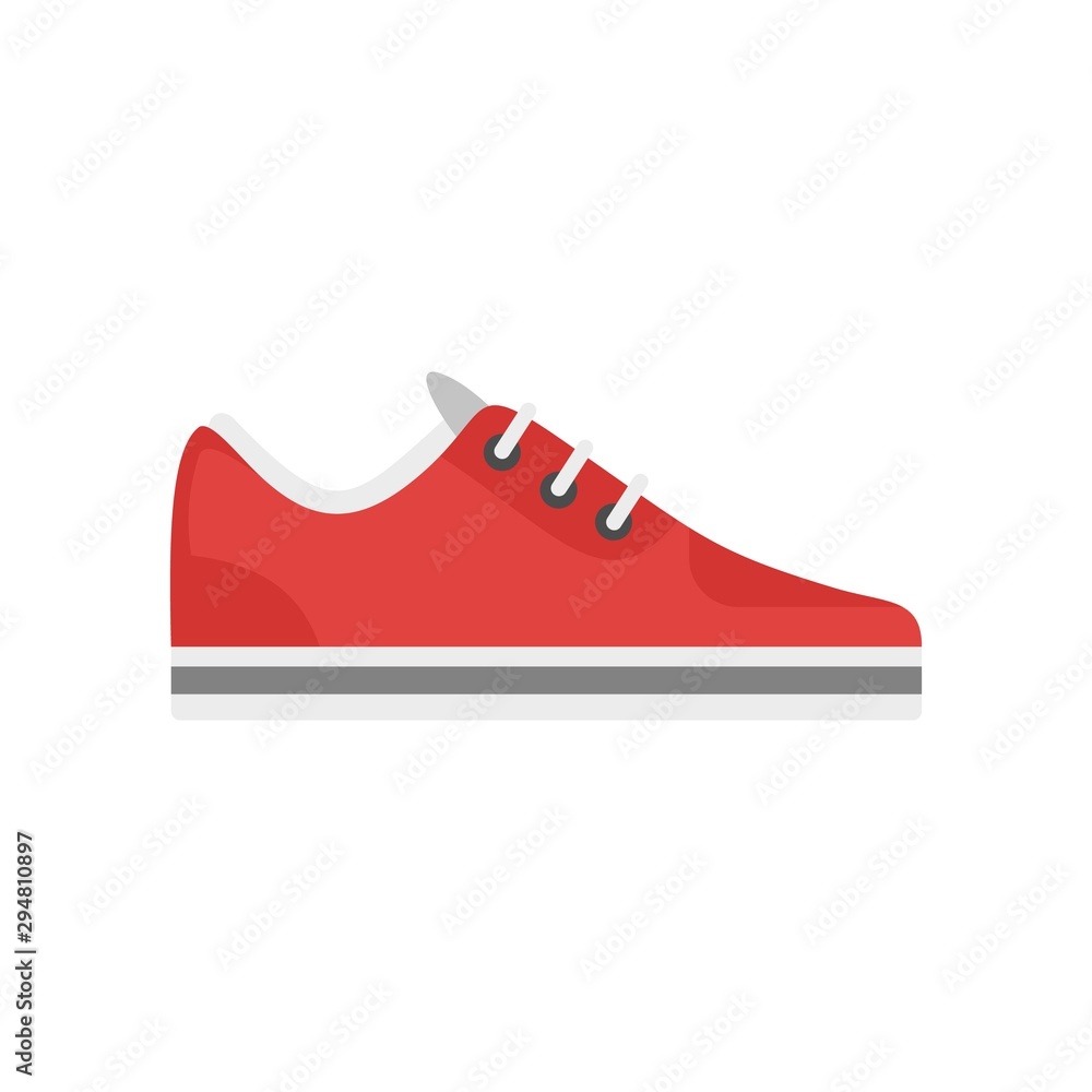 Sticker Red sneaker icon. Flat illustration of red sneaker vector icon for web design