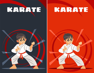 karate kid. design templates. kids sports. Vector illustration of flat, cartoon style. © Bahauaddinbek