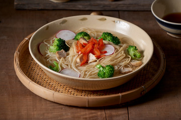 Fresh vegetable soup with noodles