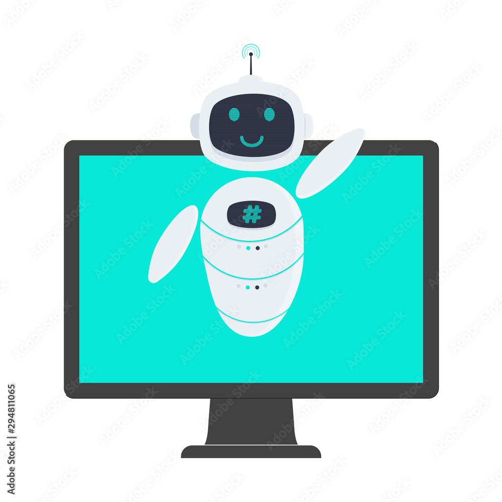 Poster robot chatbot icon sign flat style design vector illustration isolated on white background. cute ai 