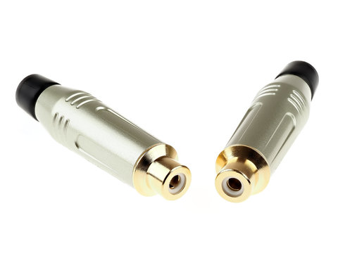 Gold plated RCA audio connectors (audio cinch connectors), isolated on white