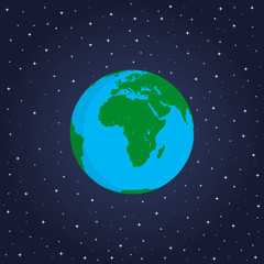 Earth globe on space background. Flat style vector illustration