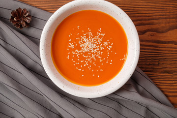 homemade fresh pumpkin soup. veggie concept