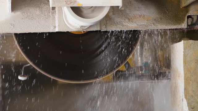 Natural stone tile plant. Water jet electric cutting machine for large stone sheets