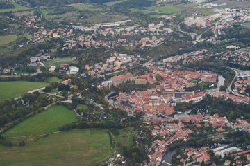 Landscape view from sport plane on Czech Republic, Sumava, South Bohemia.
