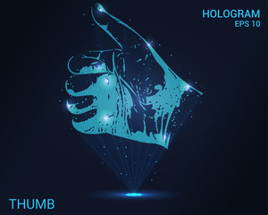 Hologram thumb. A holographic projection of thumb. Flickering energy flux of particles.