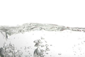 Water splash with bubbles of air, isolated on the white background.