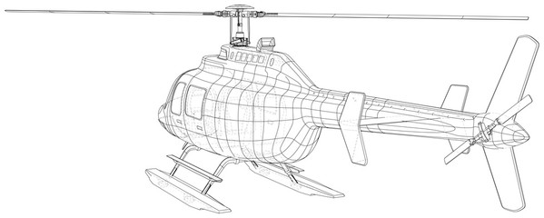 Silhouette of helicopter. Created illustration of 3d. Vector wire-frame concept.