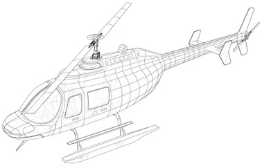 Drawing of helicopter, Vector wireframe concept. Created illustration of 3d. The layers of visible and invisible lines are separated