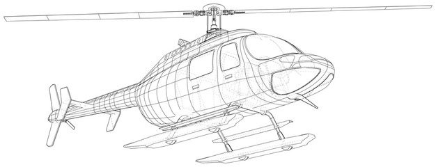 Helicopter in outline style. Created wireframe illustration of 3d. © mirexon